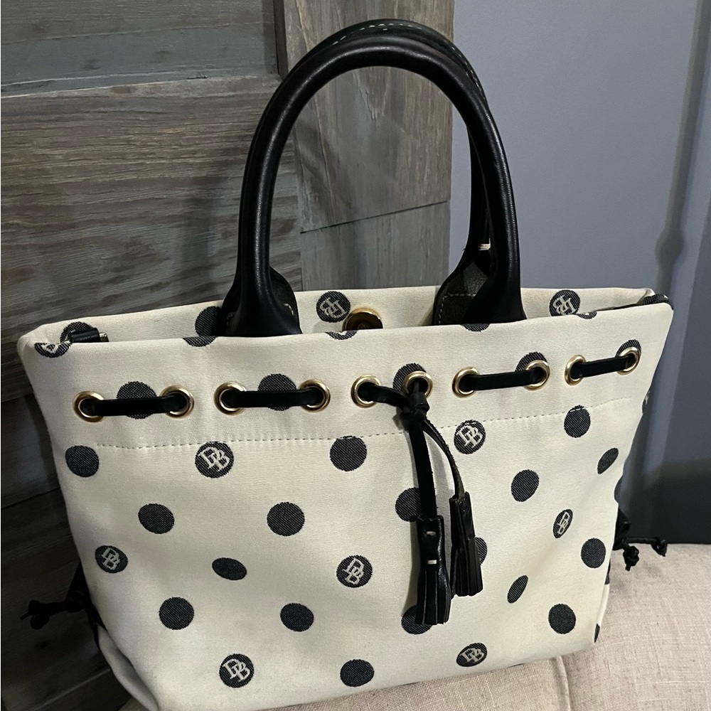 Dooney Bourne Polka Dot. Black and White Logo Handbag